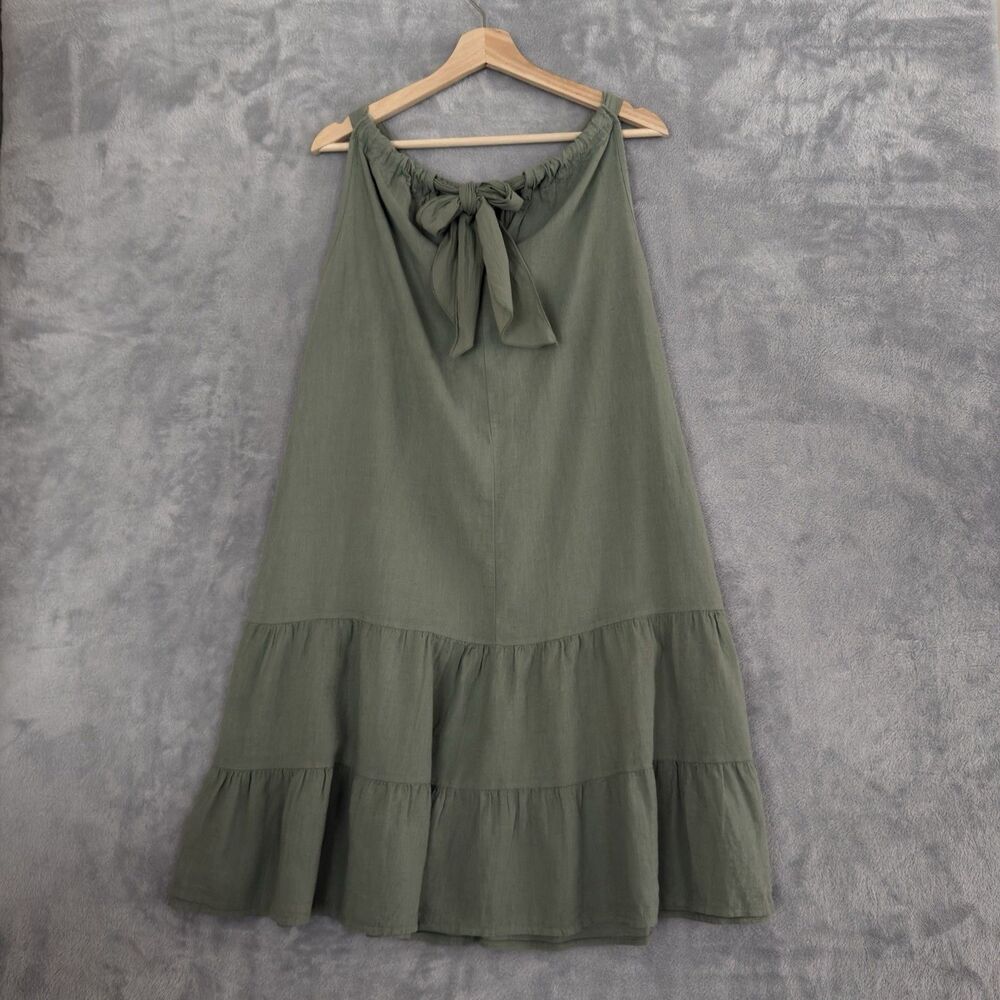 Bellambra Linen Cotton Dress Womens L Army Green Sleeveless Italy Lagenlook - Picture 5 of 11